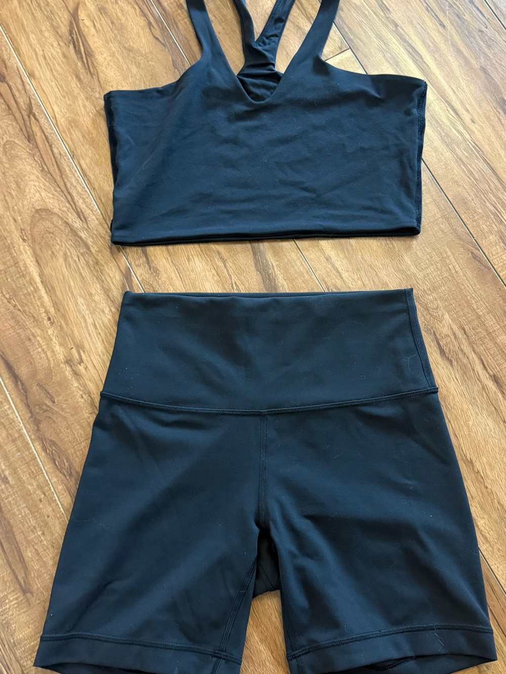 lululemon athletica Black Crop Sports Bra and High-Waist Bike Shorts - Picture 2 of 7